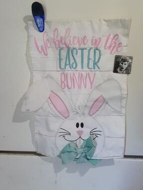 Easter Bunny Decorative Hanging Flag - Pink, Teal, White